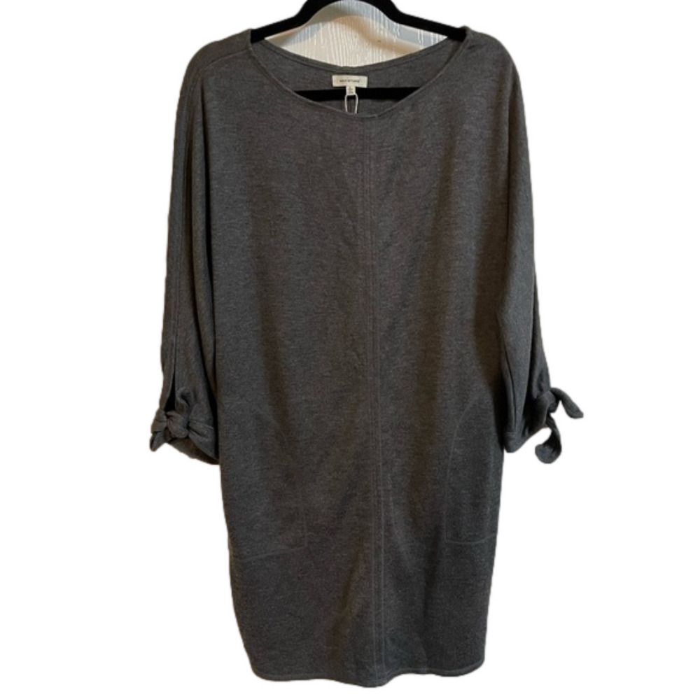 Max Studio Charcoal Gray Brushed Double Knit Tie Sleeve Dress Size L